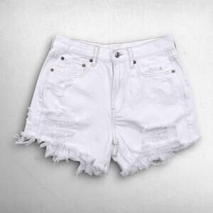 American Eagle 90s Boyfriend Shorts Women 4 White Distressed Denim Raw Hem